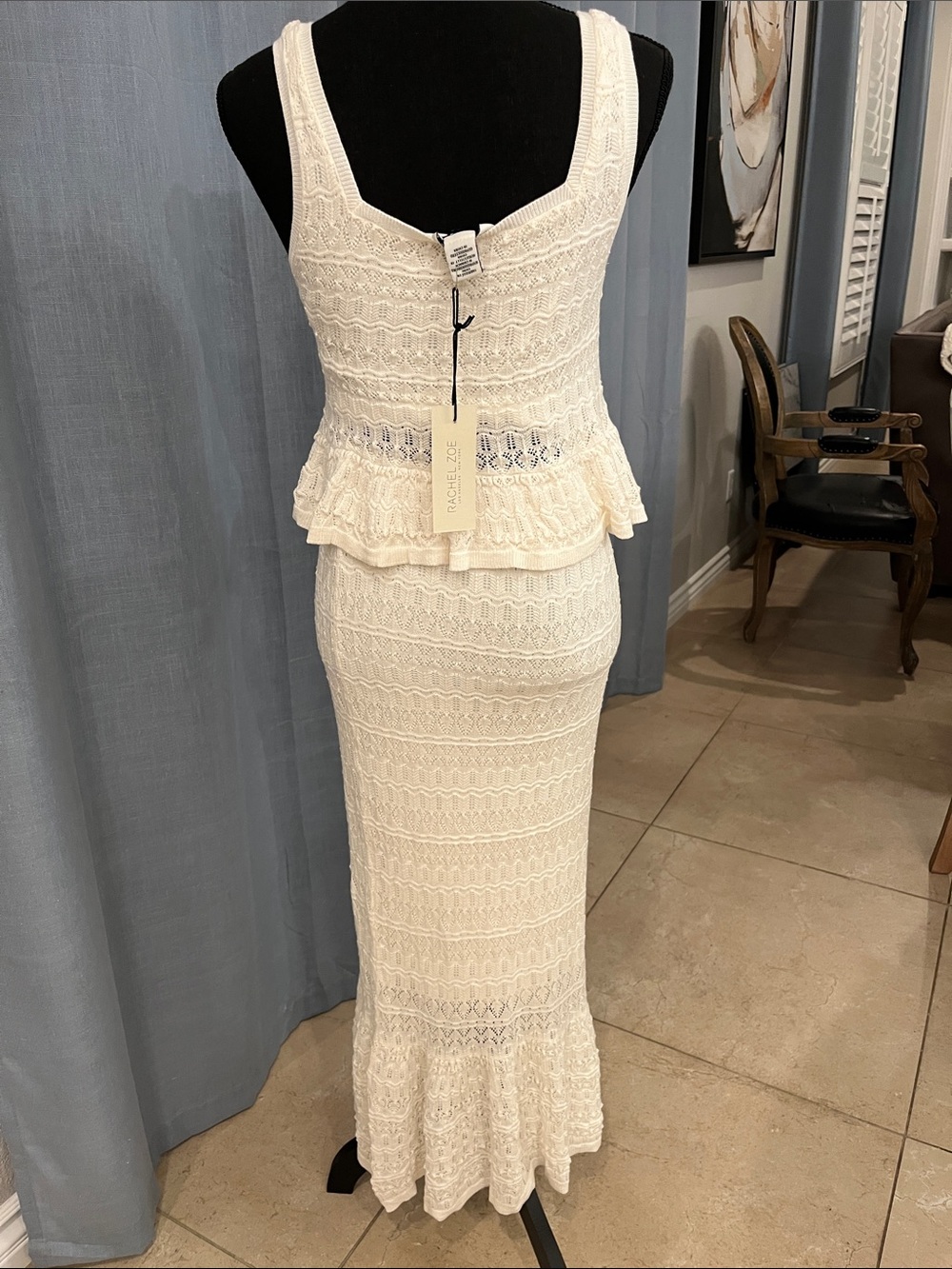 RACHEL ZOE Women's Cream Crochet Peplum Tank Shirt and Skirt - Picture 3 of 5